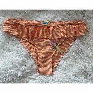 River Island Orange & White Striped Swimwear Bikini Bottom